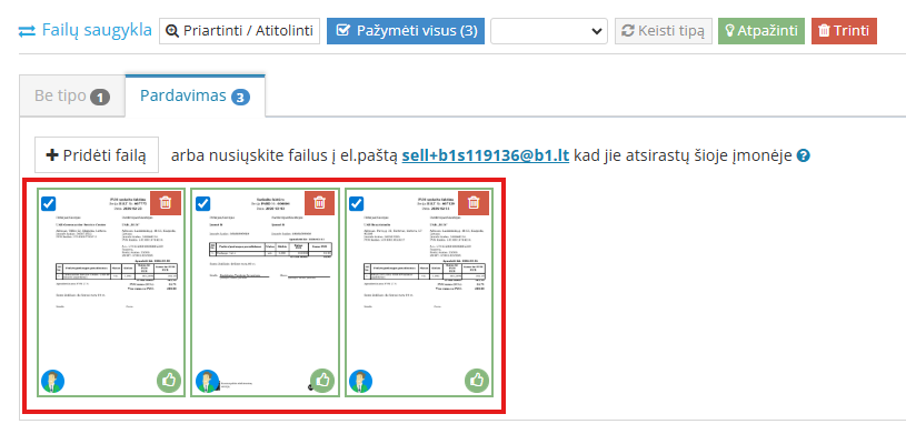 Sąskaitos failo pridėjimo langas programoje